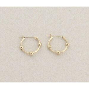 14k Yellow Gold Small Bead Hoop Earrings 5/8" Hoops